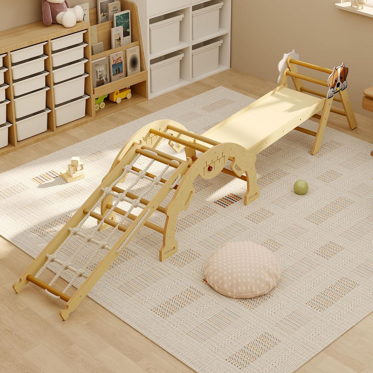 Wooden Climbing Triangle Set for Toddlers. 8-in-1 Foldable Play Gym with Slide. Arch & Rope Ladder. Indoor Jungle Gym for Kids 1+ Years - thumbnail 7