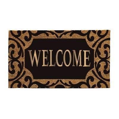 Evergreen Flag Scroll Metallic Welcome Rubber Inset Coir Mat 16 x 28 Inch Colorful Stylish and Durable Door and Floor Mat for Patio and Yard