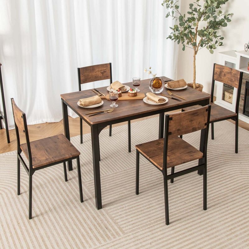 Costway 5 Piece Dining Table Set Industrial Style Kitchen Table & Chairs for 4 Brown, 2 of 11