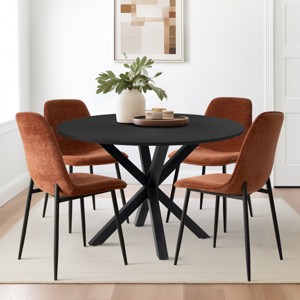 Olive+Oslo Black Dining Table Set for 4, Solid Round Black Grain Dining Table Sets with 4 Upholstered Dining Chairs Black Legs-Maison Boucle - 1 of 4