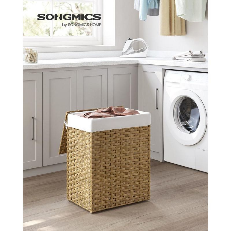 SONGMICS Laundry Hamper Bamboo Laundry Basket with Lid and Handles Wicker hamper, 2 of 9