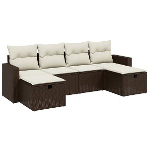 vidaXL Patio Sofa Set with Cushions Outdoor Furniture 6 Piece Poly Rattan - Brown and Cream Without Storage - 1 of 4