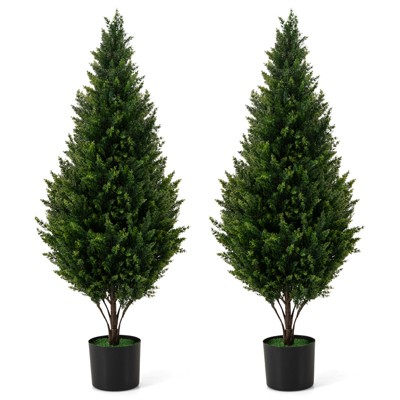 Tangkula 4 FT Artificial Topiary Tree Set of 2 Faux Topiary Cedar Trees Indoor Outdoor Green