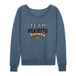 Women's - Peanuts - Athletic Snoopy Lightweight French Terry Wide Neck Long Sleeve Shirt - 1 of 4
