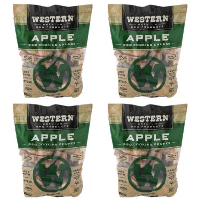 Western BBQ 28084 549 cu in. Premium Apple Wood BBQ Charcoal Propane Pellet Grill/Smoker Cooking Chunks Chips (4 Pack)