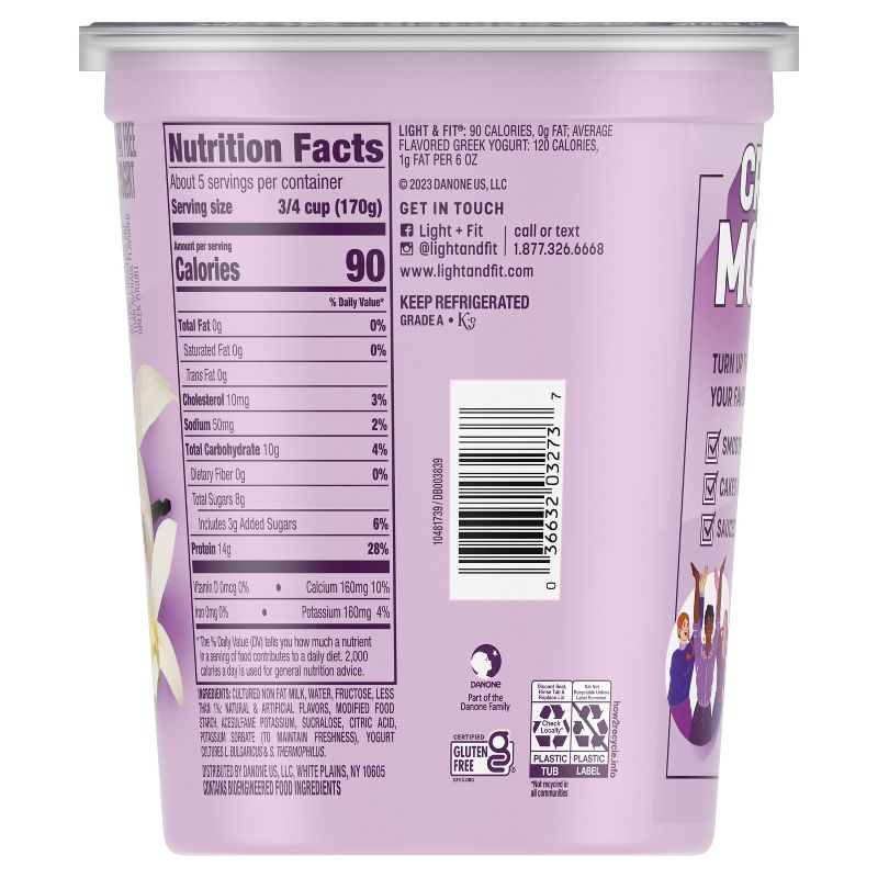 Light + Fit Nonfat Gluten-Free Vanilla Greek Yogurt - 32oz Tub, 5 of 9