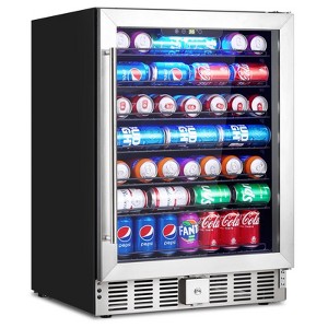 24 Inch Beverage Refrigerator, 5.1 Cu.ft Beverage Cooler Under Counter, 166 Cans Drink Fridge for Drinks, Soda, Beer or Wine - 1 of 4