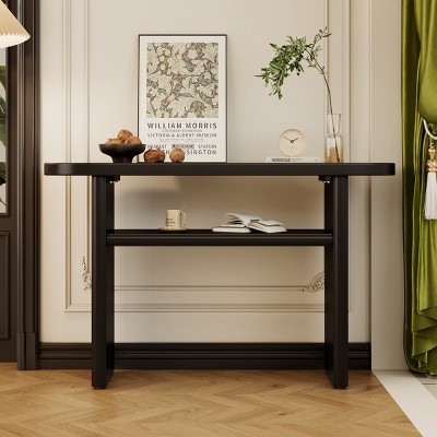 Elegant Minimalist Console Table, Sofa Table With Rounded Edges And Sturdy Shelf Design, Console Table Wood-Cuddlewood