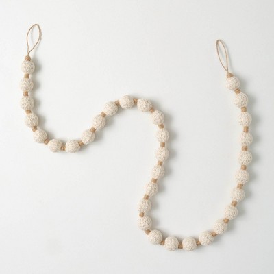 Sullivans 5'11" Cream Herringbone Ball Garland  White Christmas Garland