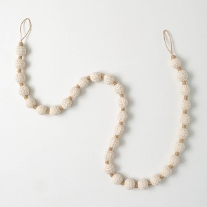 Sullivans 5'11" Cream Herringbone Ball Garland  White Christmas Garland - 1 of 4