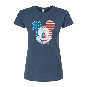 Women's - Disney - Mickey Face Stars And Stripes Fitted Graphic T-Shirt - 1 of 3