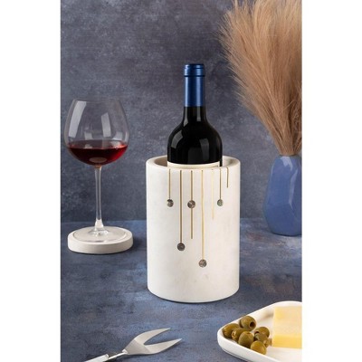 Elegant White Marble Wine Chiller with Gold Inlay