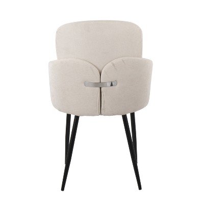 Set of 2 Cream Upholstered Dining Chairs with Black Metal Legs