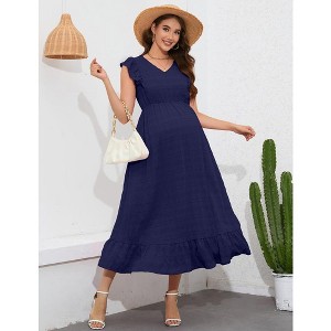 Maternity Dress Summer Ruffle Cap Sleeveless V Neck Maxi Dress Baby Shower Photoshoot - 1 of 4