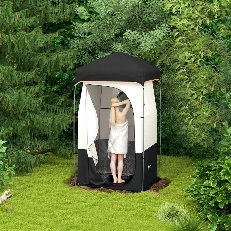Outsunny Camping Shower Tent, Privacy Shelter with Solar Shower Bag, Removable Floor and Carrying Bag, Black, 2 of 7