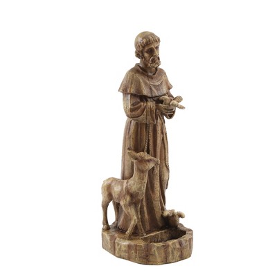 Weathered Brown Saint Francis Garden Statue with Animals