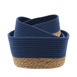 Evideco French Home Goods Set of 3 Stackable Cotton and Seagrass Baskets - Perfect for Home Organization and Stylish Storage - 1 of 4