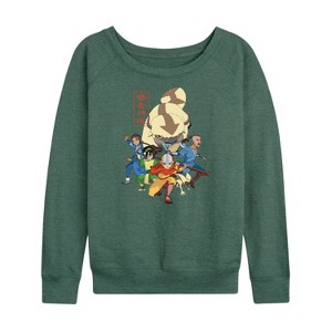 Women's - Avatar: The Last Airbender - Aang Group Lightweight French Terry Wide Neck Long Sleeve Shirt - 1 of 4