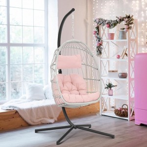 Brafabhome Swing Egg Chair with Cushions, Wicker Hanging Patio Egg Chair with Steel Stand for Indoor Outdoor Bedroom Garden - 1 of 4