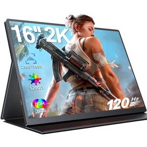 Portable Monitor 16" 2K QHD 2560X1600 400 Nits 106% sRGB 144Hz IPS HDR HDMI USB-C Travel Monitor for Laptop Mac PC Surface PS5 Xbox - 1 of 4