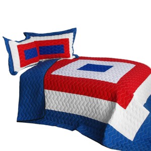 Slickblue Full/Queen Quilt Set, Vermicelli-Quilted TC Fabric, Machine Washable, 4 Color Options, 90.5"x90.5", 3PC - 1 of 4