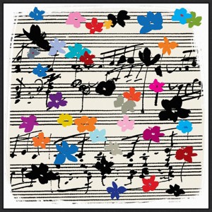 30" x 30" Floral Music Notes by Jenny Frean Framed Canvas Wall Art Print - Amanti Art: Lithograph, Modern Decor - 1 of 4