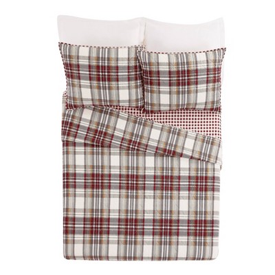 Camden Gray and Red Cotton Plaid Full Quilt Set
