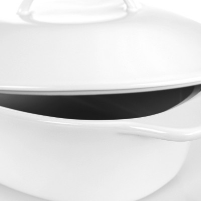 White Ceramic Oval Bakeware with Lid and Black Metal Rack