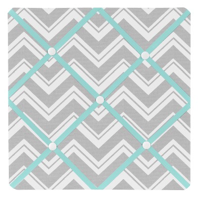 Sweet Jojo Designs Photo Memo Board (13"x13") - Zig Zag Turquoise & Gray Chevron