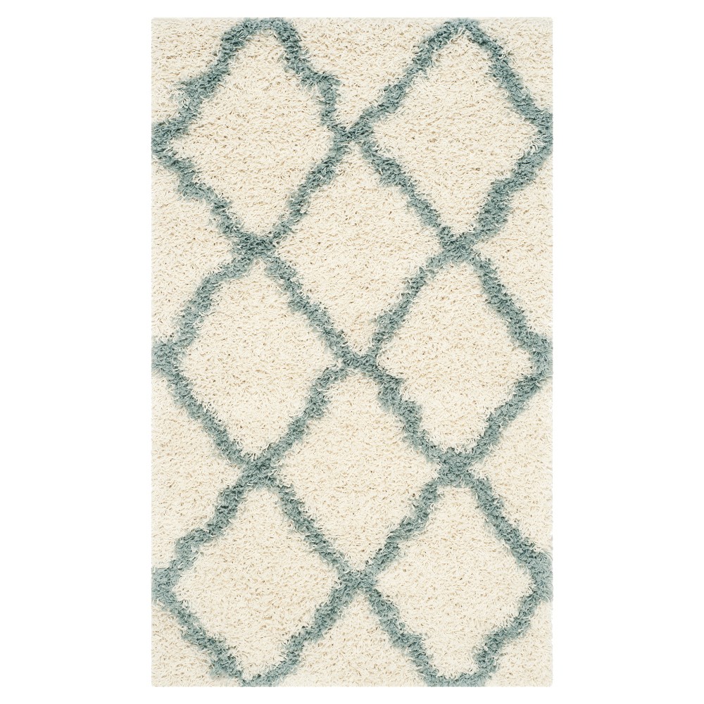 Ivory/Light Blue Geometric Shag/Flokati Loomed Accent Rug - (3'x5') - Safavieh