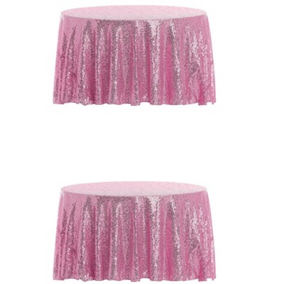 Unique Bargains Polyester Sequin Round Tablecloth for Dining Room Parties Dances 2 Pcs