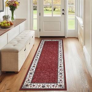 Washable Vintage Rug Non Slip Low Pile Rug Soft Throw Floor Cover Floral Foldable Indoor Carpet for Living Room Bedroom Playroom - 1 of 4