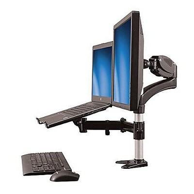 StarTech Single-Monitor Arm-Laptop Tray-One-Touch Height Adjust-Up to 27" BK ARMUNONB