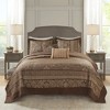 Gulches 5 Piece Queen Reversible Jacquard Bedspread Set,Brown/Gold - 2 of 4