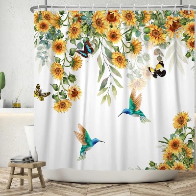 LunaLulinlk Yellow Sunflower Shower Curtain Spring Floral Birds