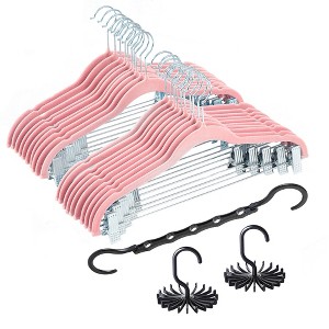 VECELO 20 pk Plastic Hanger Non Slip Clothes Hangers with Metal Clips and 1 Magic Hangers & 2 Tie Rack - 1 of 4