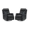 Set of 2 Basilio 28.74 Wide Tufted Wooden Upholstery Genuine Leather Swivel Rocker Recliner with Nailhead Trims| ART OF LIVING DESIGNS - 2 of 4