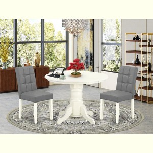 East West Furniture  3Pc Dining Table Set Includes a Wood Dining Table and 2 Kitchen Chairs with Solid Wood Seat Drop Leaf Table with Slat Back Chairs - 1 of 4