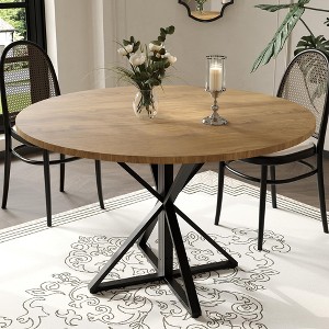 47 in Round Dining Table for 4, Wooden Circle Dinner Table, Heavy Duty Metal Pedestal & 4 Parts of Tabletop, Round Pedestal Kitchen Tables - 1 of 4