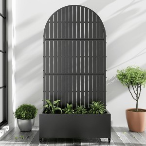 Spassway Arch Metal Planter Box with Vertical Fence Style Trellis Raised Garden Bed with Wheels Pot Planter for Climbing Plant Privacy Screen - 1 of 4