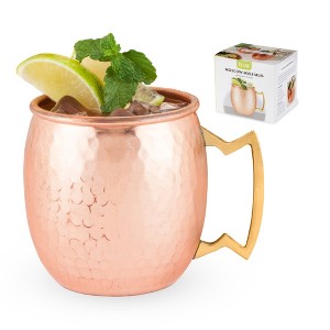 True Moscow Mule Mug – 16 oz Hammered Polished Copper Plated Stainless Steel with Brass Handle – For Moscow Mules and cocktails, 16 Oz, Set of 1 - 1 of 4