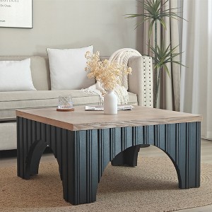 VYNXARIA Modern Rustic Wooden Coffee Table with Black Base ¨C Solid Wood Top and Arch Design Legs, Perfect for Living Room, Office, or Lounge - 1 of 4