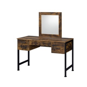 Gulches Rustic Oak & Black Finish Vanity Desk & Mirror - 1 of 4