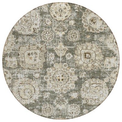 Taupe Beige And Gray Floral Washable Indoor Outdoor Area Rug