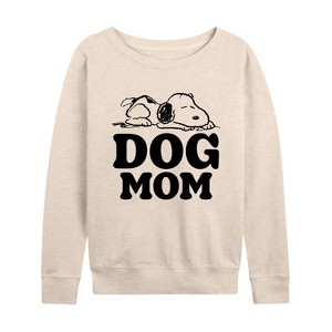 Women's - Peanuts - Dog Mom Lightweight French Terry Wide Neck Long Sleeve Shirt - 1 of 4