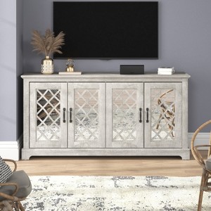 Galano Mirrored 4-Door TV Stand with Concealed Storage 59.6" W × 15.7" D × 29.3" H - 1 of 4