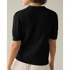 Women's Cable Short Sleeve Sweaters Tops Solid Lapel V Neck Cable Knit Casual Soft Pullover Shirt - 3 of 4