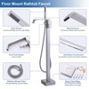 WOWOW Waterfall Single-Handle Freestanding Tub Faucet with Handshower, Brass Floor Mounted Tub Filler Faucet in Brushed Nickel - 3 of 4