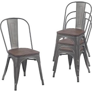 YOUNIKE 17.32" Metal Dining Chairs Set of 4 with Removable Backrest Stackable Patio Chair for Cafe Bistro - 1 of 4