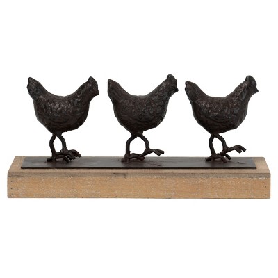 Rustic Walking Chickens Wood and Metal Decorative Sculpture Table Top Décor - Foreside Home & Garden